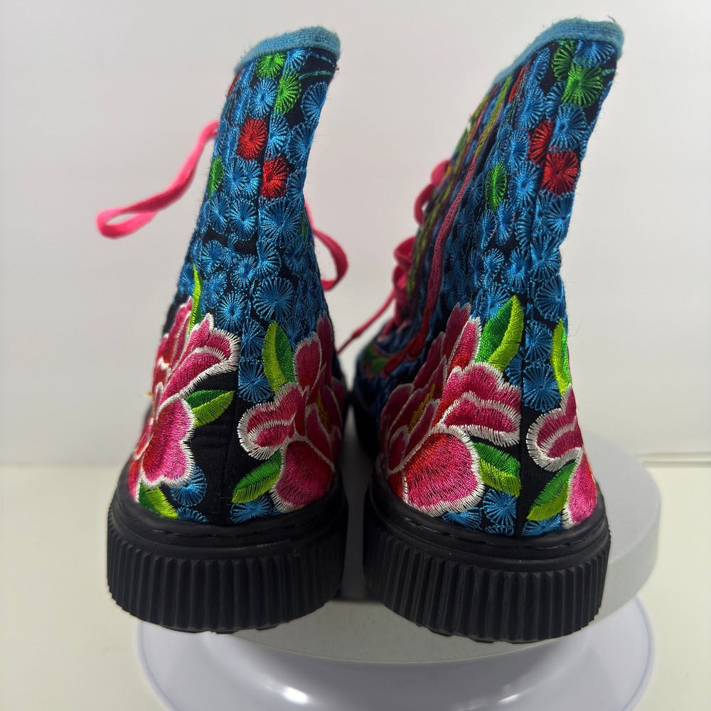 Women's Floral Embroidered High Top Boots Multicolor Lace Up Size 9.5 - Picture 8 of 13